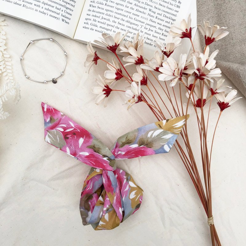 [Limited Edition Offer] A Touch of Spring / Peach & Green / Soft Wire Headband - ที่คาดผม - ผ้าฝ้าย/ผ้าลินิน 