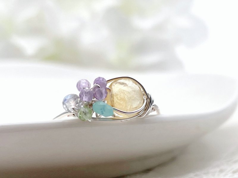 Maries garden - Heliodor and 4 kinds of natural stone wire ring - General Rings - Gemstone Yellow