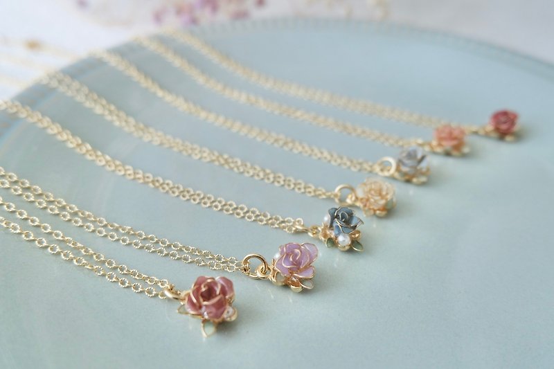 Simple rose necklace-handmade-14k gold-plated accessories-can be customized - Necklaces - Other Materials Khaki