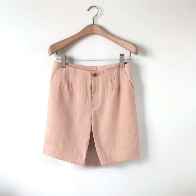 Pink Nude Linen Suit Shorts - กางเกงขาสั้น - ผ้าฝ้าย/ผ้าลินิน สึชมพู