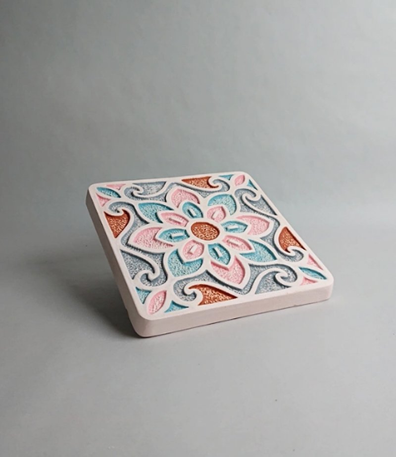 Handmade pottery absorbent coaster 05 - Coasters - Pottery White