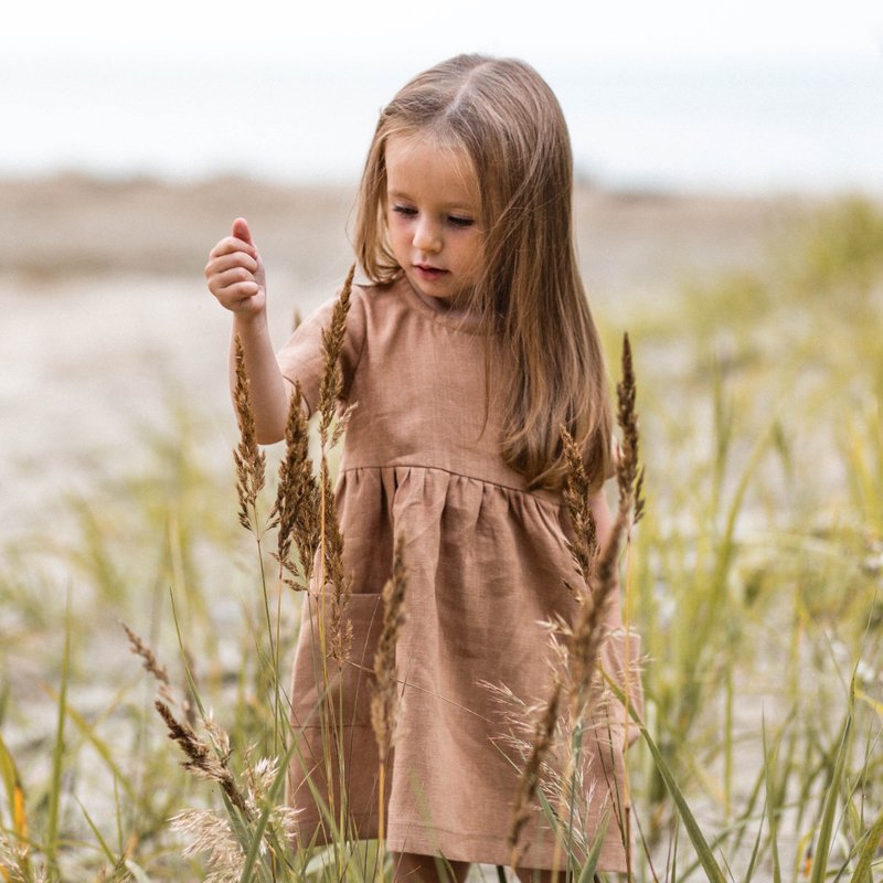 Linen Baby Girl Dress, Linen Kids Clothing Girls, Toddler Linen Dress, Baby Gift - 女童洋裝/裙子 - 亞麻 咖啡色