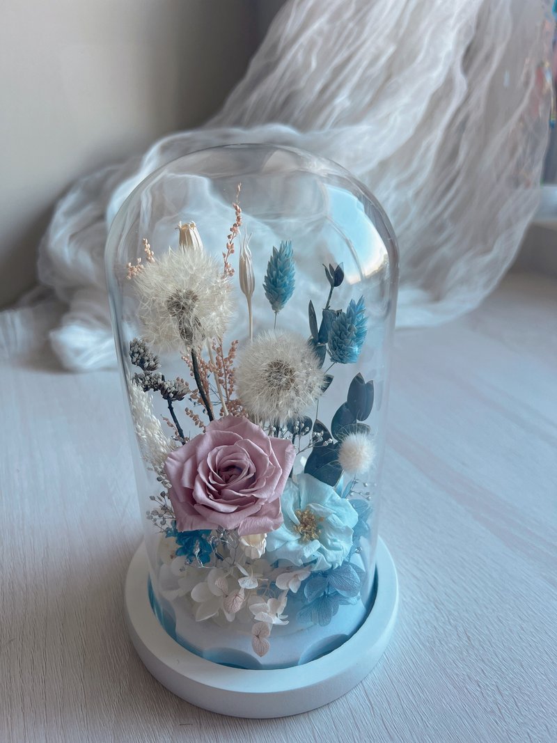 蒲公英玫瑰永生鐘罩花禮 - 乾燥花/永生花 - 植物．花 