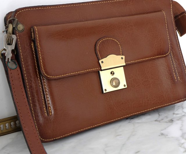 French Vintage Brown Golden Lock Leather Bag - Shop At Granny's Handbags &  Totes - Pinkoi
