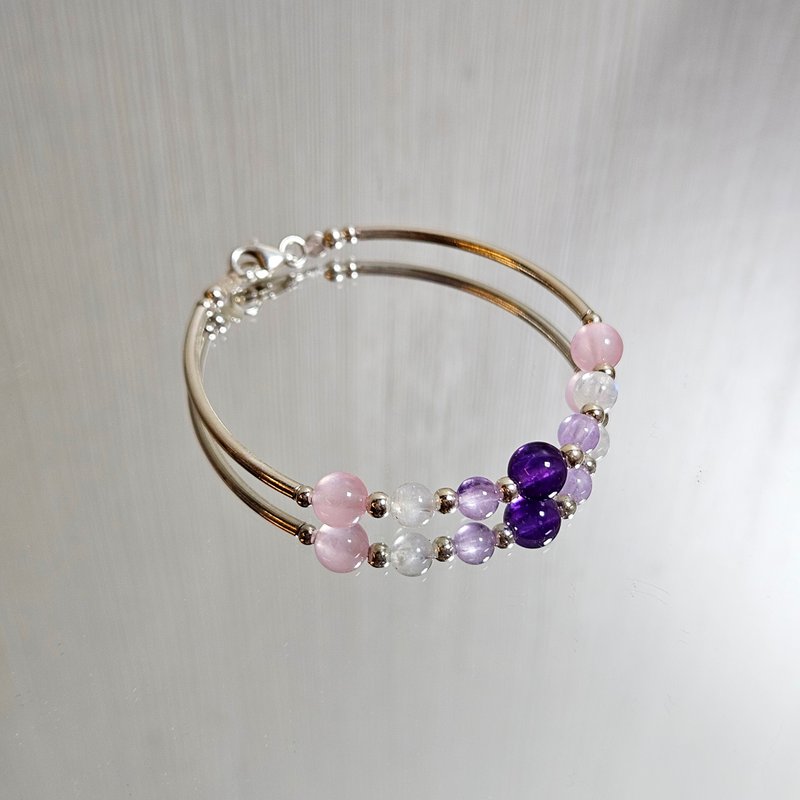 Fantasy series s925 sterling silver rose quartz moonstone lavender amethyst amethyst bracelet | handmade - Bracelets - Sterling Silver Purple