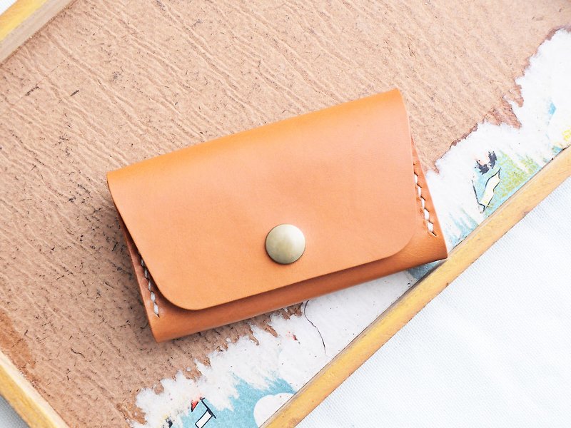 [Large Capacity Card Holder—Orange Brown ｜TAN] Well-stitched leather material bag, free embossed hand-made bag, card holder, card holder, card holder, simple and practical Italian leather vegetable tanned leather leather DIY card holder - กระเป๋าสตางค์ - หนังแท้ สีส้ม