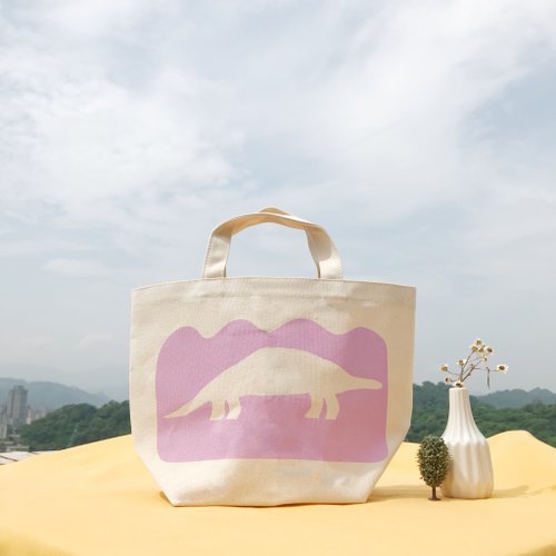 Macaron TOE 馬卡龍腳趾 劍龍 | 恐龍帆布便當提袋 紫粉