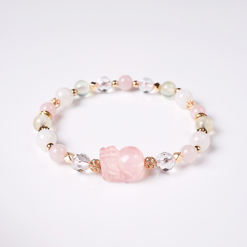 Single limited edition // Pink crystal Pixiu lucky bracelet // White crystal Stone prehnite - Bracelets - Crystal Pink