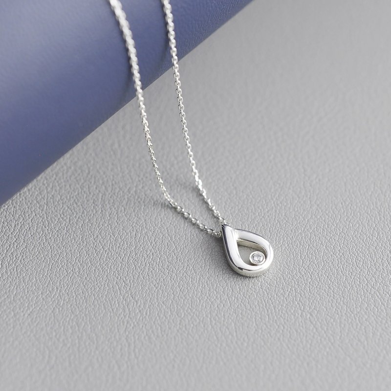 Sterling Silver Teardrop Necklace with CZ, SV925 - สร้อยคอ - เงินแท้ สีเงิน