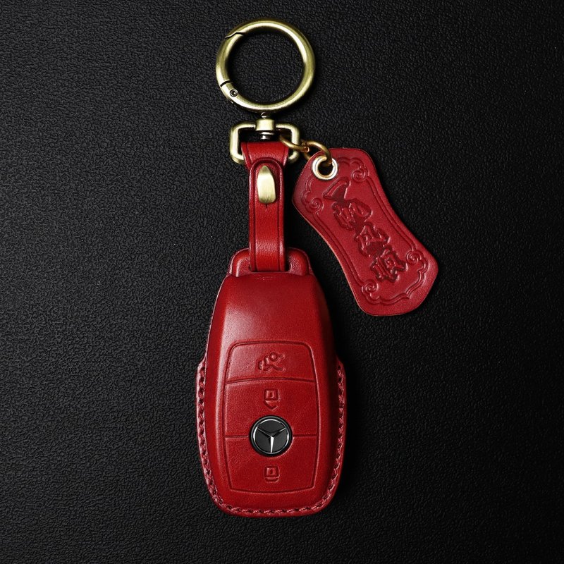 Fit for Mercedes Benz Benz A250 C300 E300 S400 CLA CLS car key cowhide case - Keychains - Genuine Leather Red