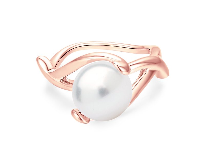 Pearl Birthstone Ring, June Birthstone Ring, Freshwater Pearl Engagement Ring - แหวนทั่วไป - ไข่มุก สีเงิน