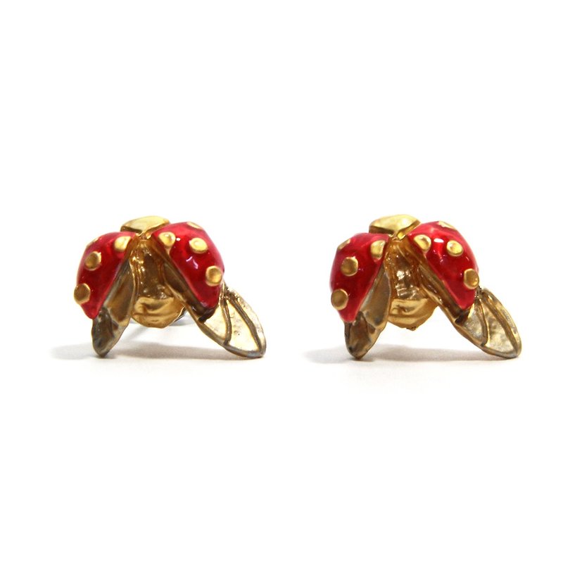 Ladybug てんとう虫ピアス PA468 - 耳環/耳夾 - 其他金屬 紅色
