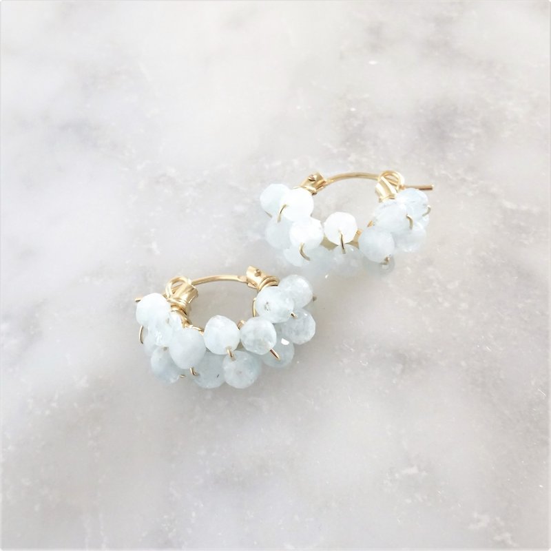 14kgf Aquamarine pave earrings / pierced earrings - 耳環/耳夾 - 寶石 藍色