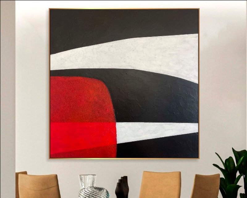 Minimalist Painting for Creative Decoration Black And White Art With Red Spot - Wall Décor - Acrylic Multicolor