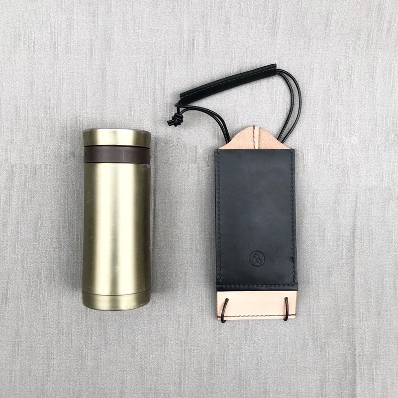 Genuine Leather Love the Earth Eco Cup Holder (Precious Milk Cup)-Elegant Black (Birthday Christmas Gift) - กระบอกน้ำร้อน - หนังแท้ สีดำ