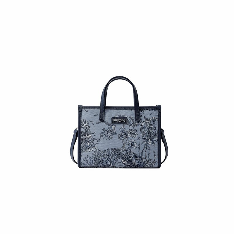 Under the Sea Jacquard with Leather Mini Tote Bag - Messenger Bags & Sling Bags - Thread Blue