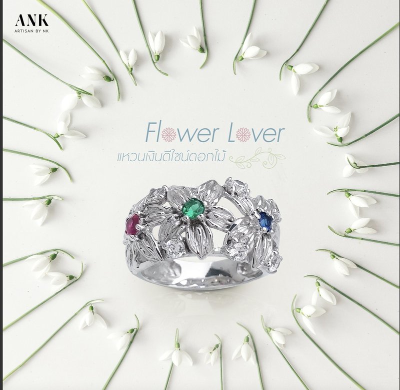 Silver CZ Flower Ring - 戒指 - 其他金屬 透明