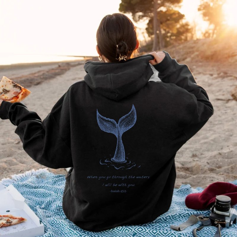 When you go through the waters Bible verses gospel hooded sweatshirt long sleeve hat t - เสื้อฮู้ด - ผ้าฝ้าย/ผ้าลินิน ขาว