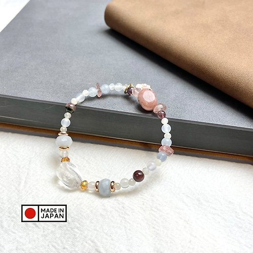 Hoshino Jewelry Kan 海藍寶 草莓晶 戀愛運 天然水晶 日本手作 禮物 能量石手鍊