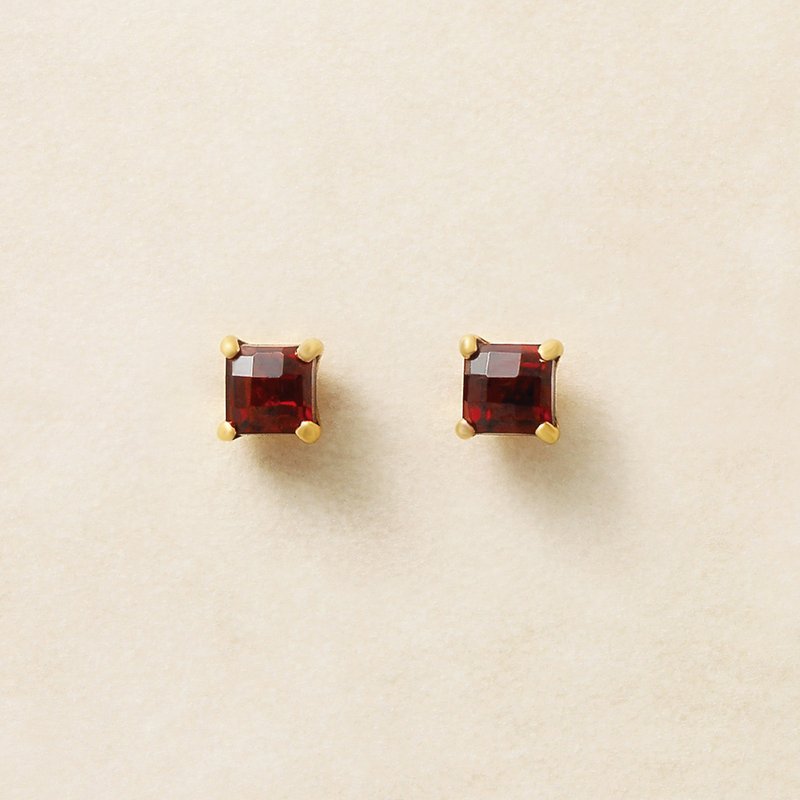 【Second Earrings】 18K 黃金石榴石耳環 - 耳環/耳夾/耳骨夾 - 貴金屬 