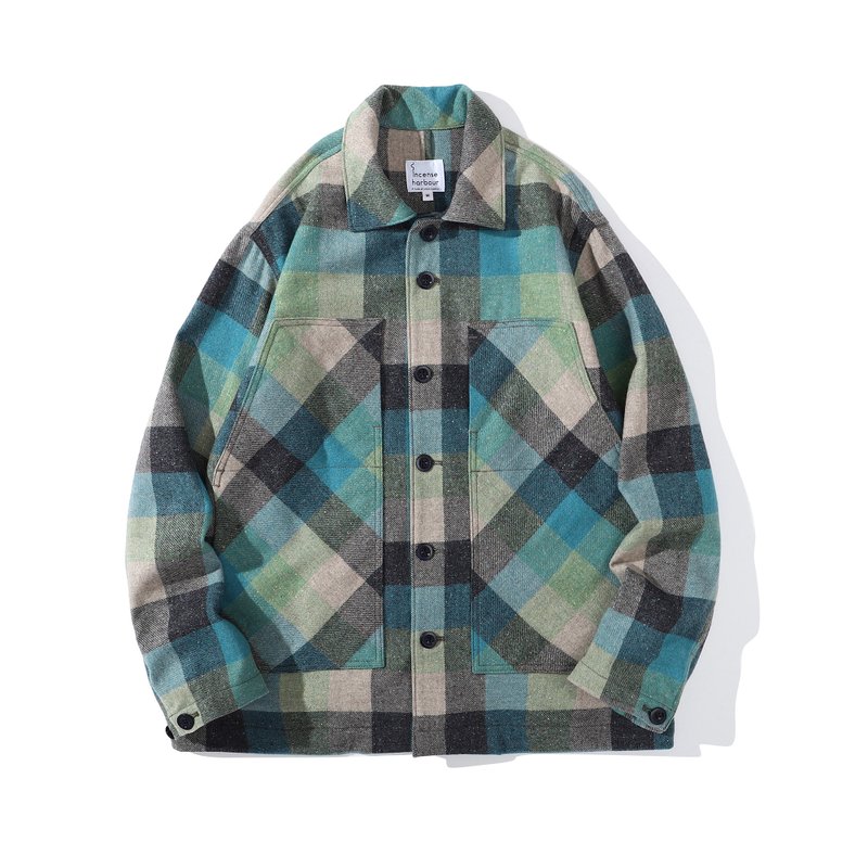 Incense Harbour Cotton Wool Checked Jacket - Blue - เสื้อโค้ทผู้ชาย - ขนแกะ หลากหลายสี