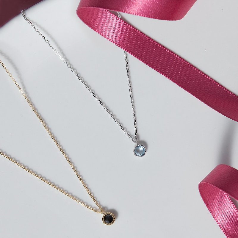 Light blue toppa small disc sterling silver necklace | natural stone | Rose Gold. Light jewelry. Friendship. gift - สร้อยคอ - โลหะ หลากหลายสี