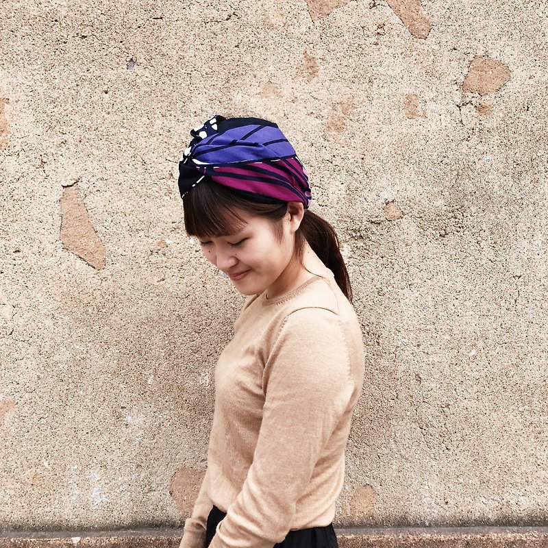 杜若 巾帽式 x 芬蘭系列 鬆緊極寬版/手工髮帶 - 髮飾 - 棉．麻 紫色