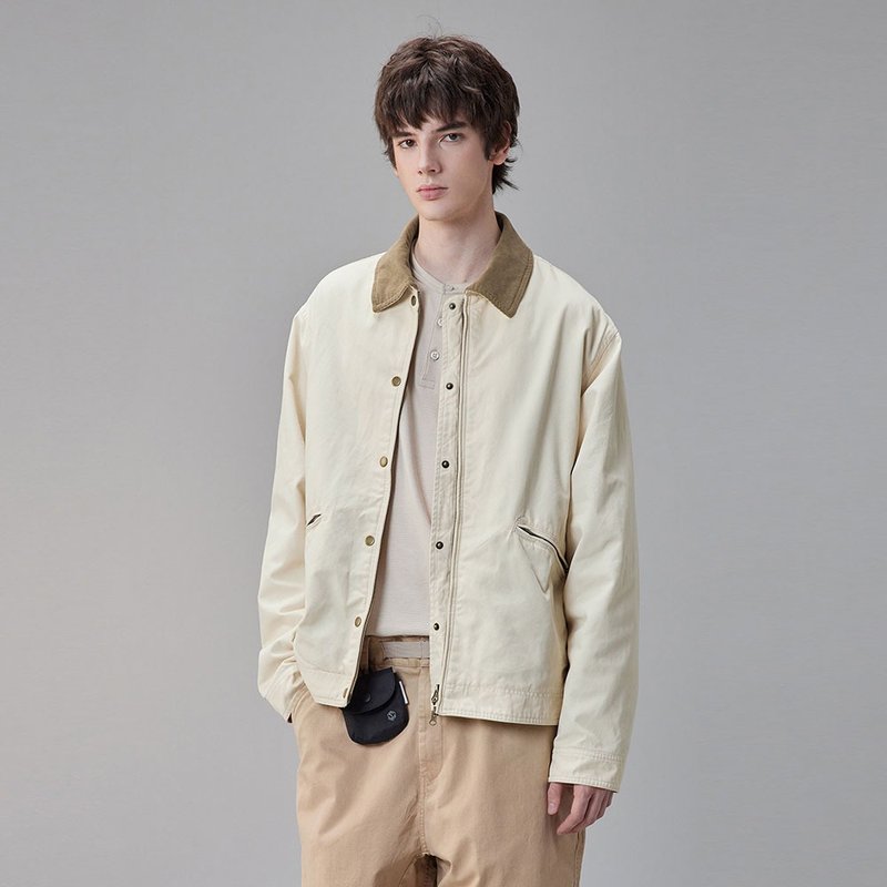 男士燈芯絨拼接飛行員夾克外套 - 男夾克/外套 - 其他材質 