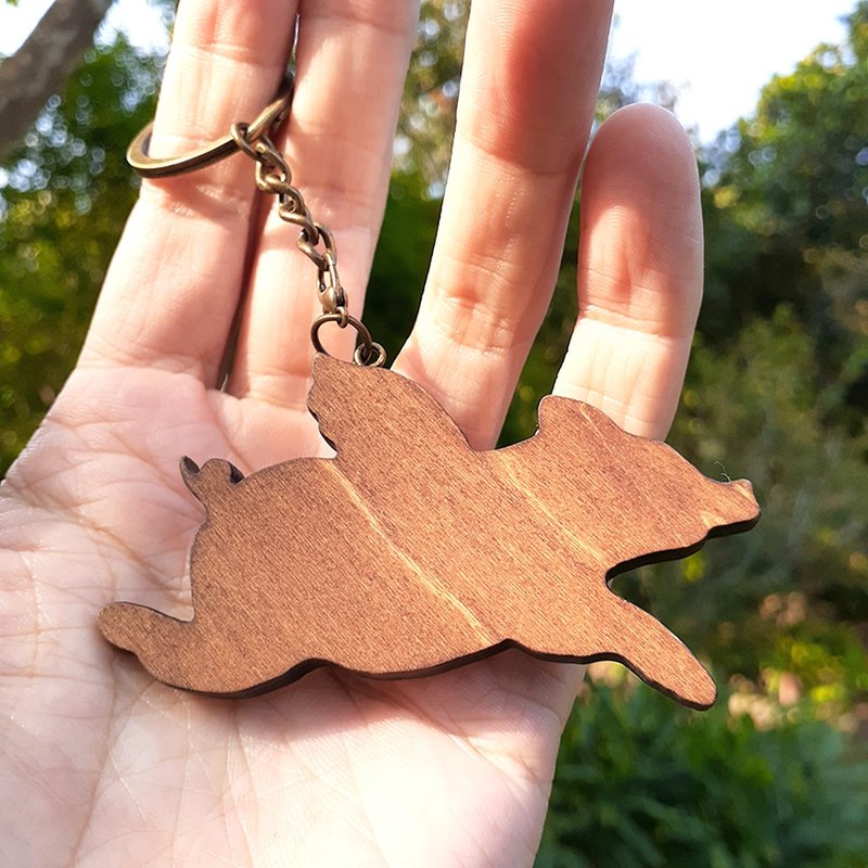 Handmade Wooden Creative Key Ring Zodiac_Flying Pig - Keychains - Wood Brown