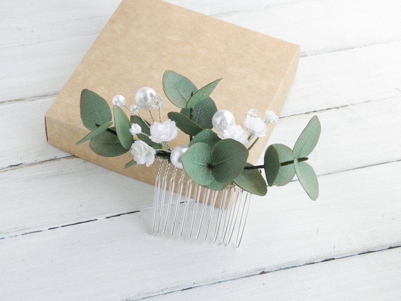 Eucalyptus hair comb Flower hair comb bride Bridal hair piece floral - 髮夾/髮圈 - 其他材質 多色