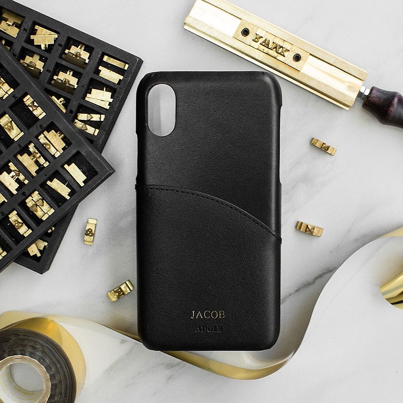 iPhone X 5.8 inch leather waterproof phone case/black (free custom engraving) - เคส/ซองมือถือ - หนังแท้ สีดำ