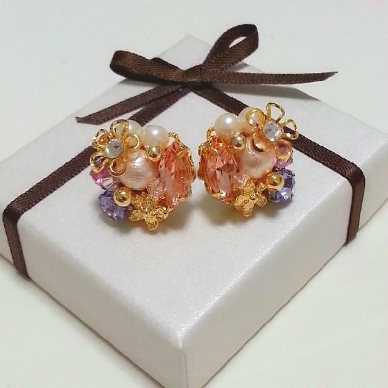 Bijou bouquet earrings (earrings) pink / purple - ต่างหู - โลหะ สึชมพู