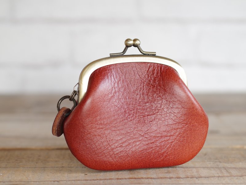 Brown leather kiss lock bag coin case - กระเป๋าใส่เหรียญ - หนังแท้ สีนำ้ตาล