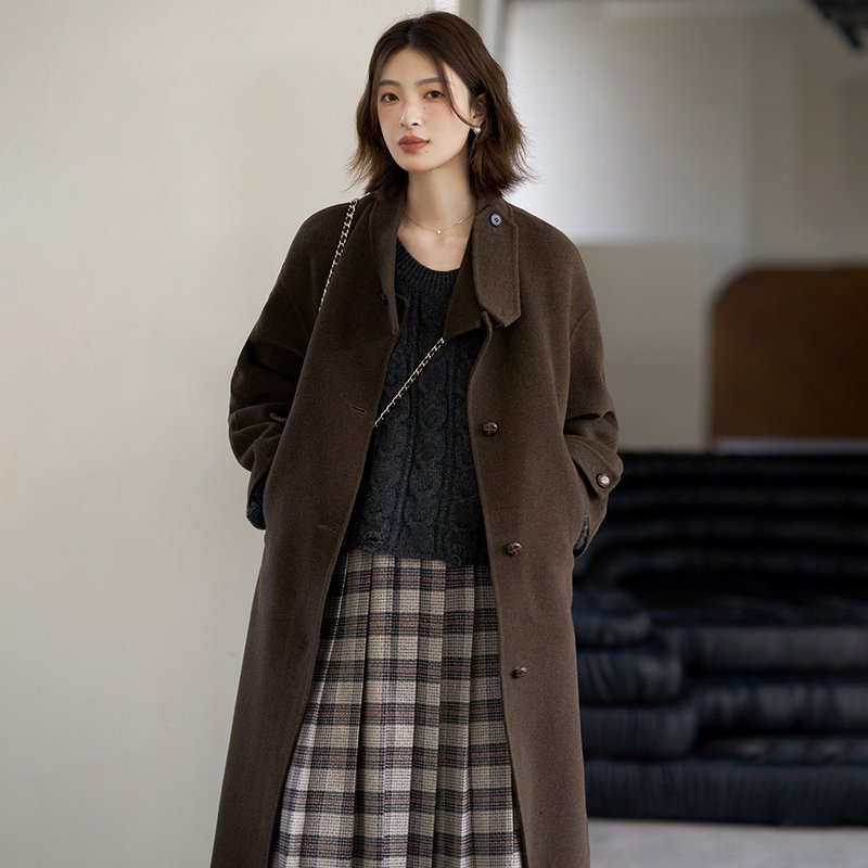 立領長款雙面呢大衣|外套|兩色|秋冬款|Sora-1352 - 女大衣/外套 - 羊毛 多色