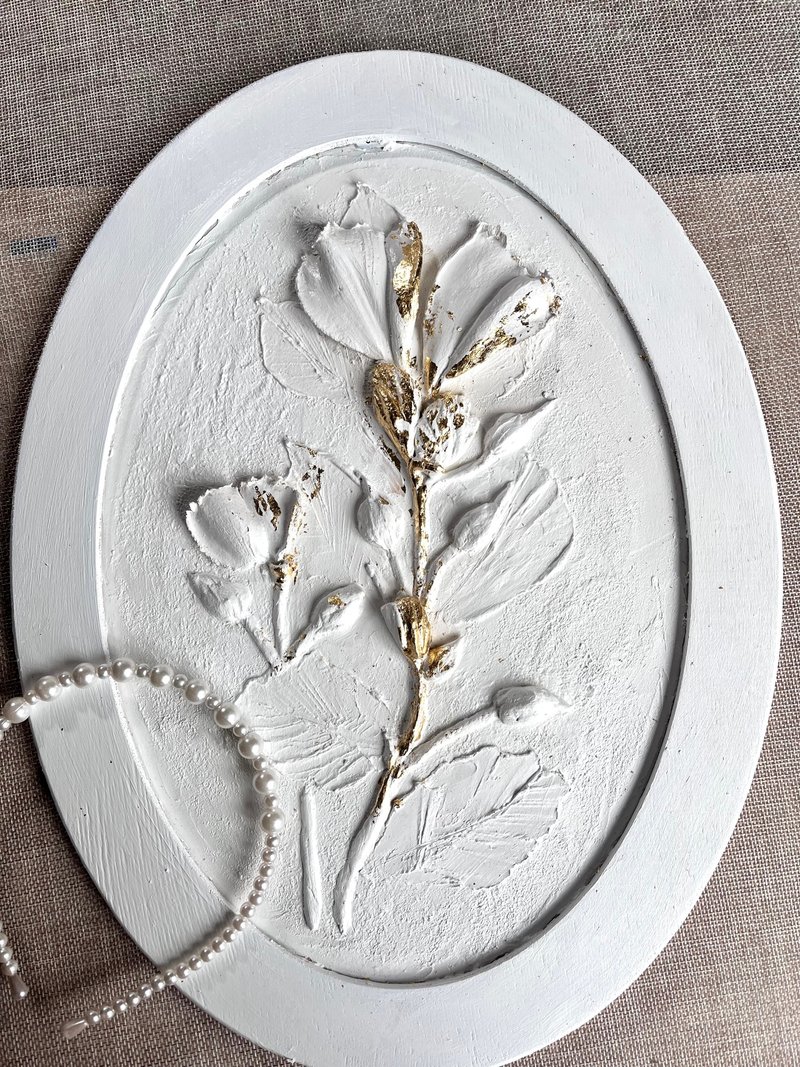 White flowers painting Sculpture painting 3d wall art - 壁貼/牆壁裝飾 - 木頭 白色
