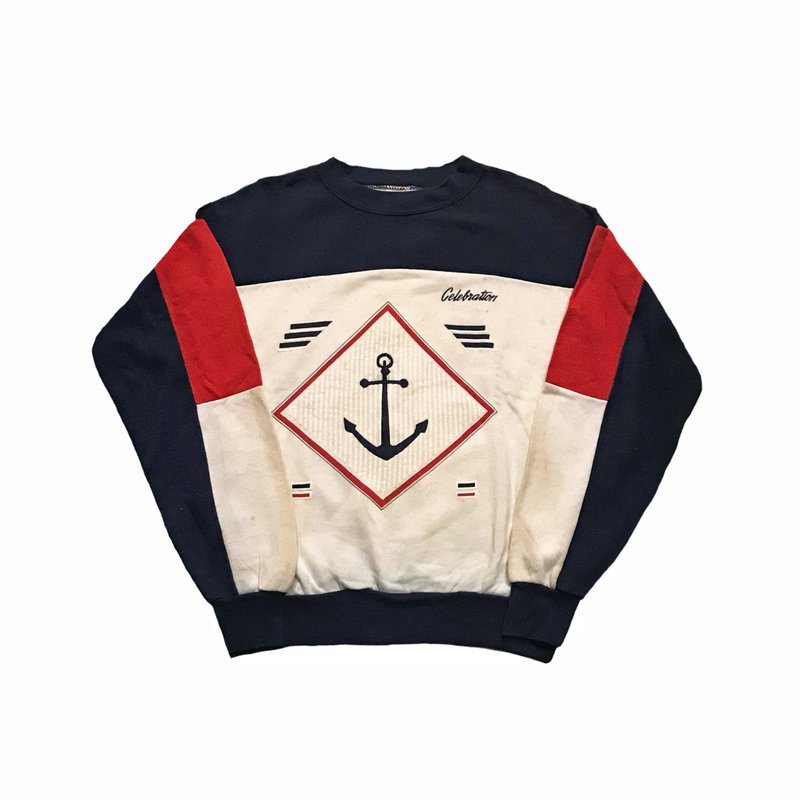 Vintage 80s Sweatshirt 古著船錨拼袖衛衣 - 帽T/大學T - 其他材質 多色