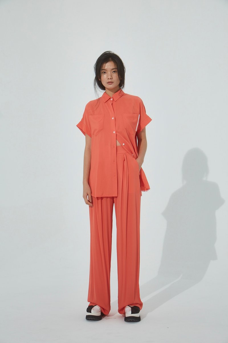 UUIN _ 橘外褶造型褲 - 女長褲 - 其他材質 橘色