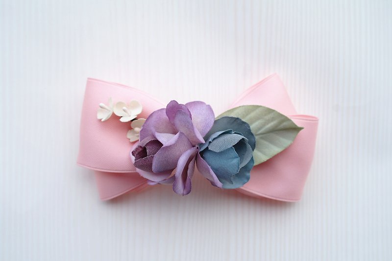 浪漫粉色系淺珊瑚色緞帶紫色藍色布花蝴蝶結髮飾髮夾HA0206 - 髮飾 - 棉．麻 粉紅色