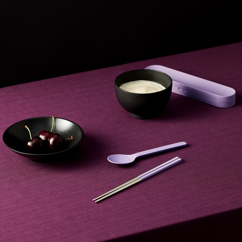 [Camping, Outing] Mist Purple Short Tableware TOGO Set - Cutlery & Flatware - Stainless Steel Pink
