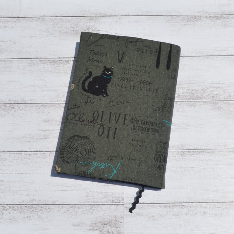 猫の調理布帳/布帳カバー調整可能 - ブックカバー - コットン・麻 グリーン