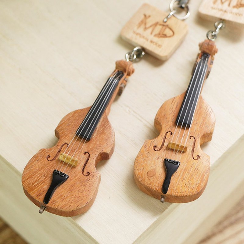MD 仿真樂器吊飾 低音提琴 Double-Bass - 鑰匙圈/鑰匙包 - 木頭 咖啡色