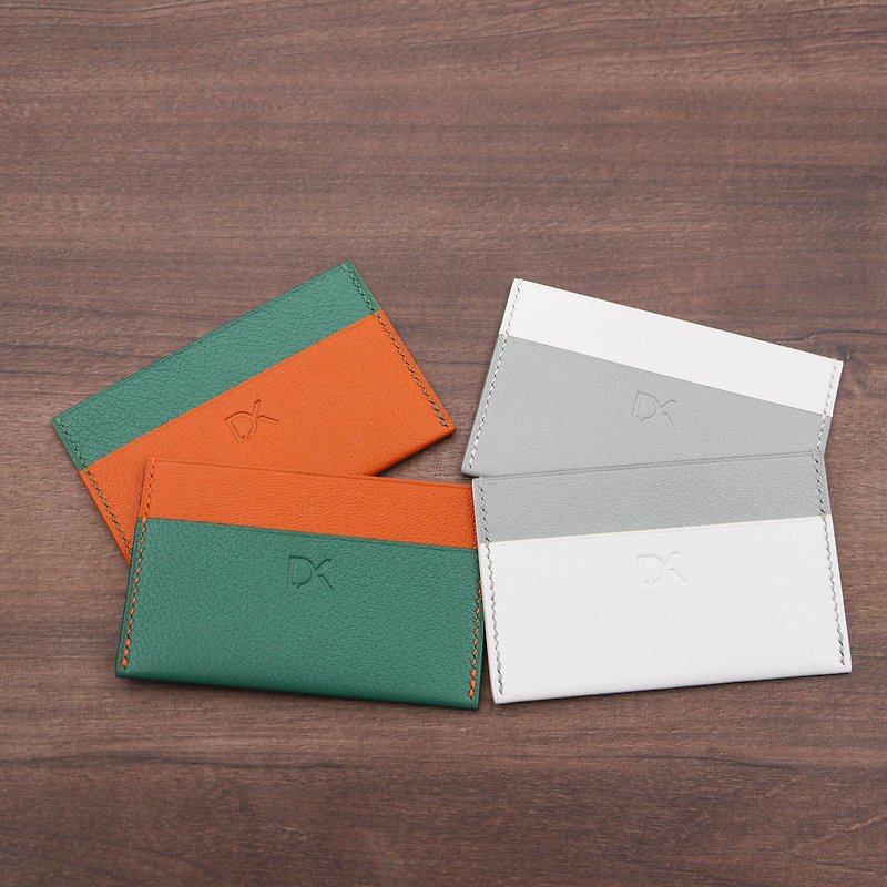 【快速出貨】卡片夾(橘色配綠色款) - 證件套/卡套 - 真皮 灰色