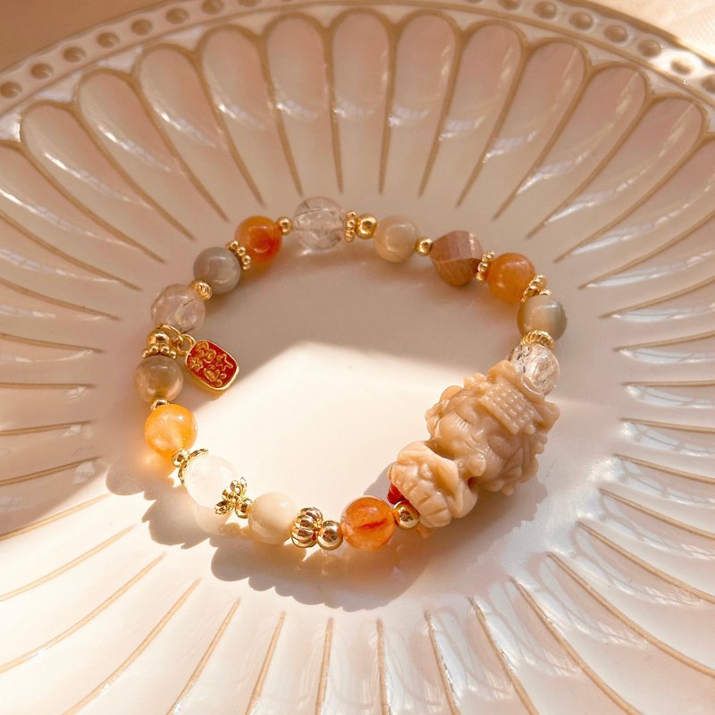 媽祖罩你 阿拉善 白水晶 紅兔毛 黑金超 混血石 - 手鍊/手環 - 半寶石 橘色