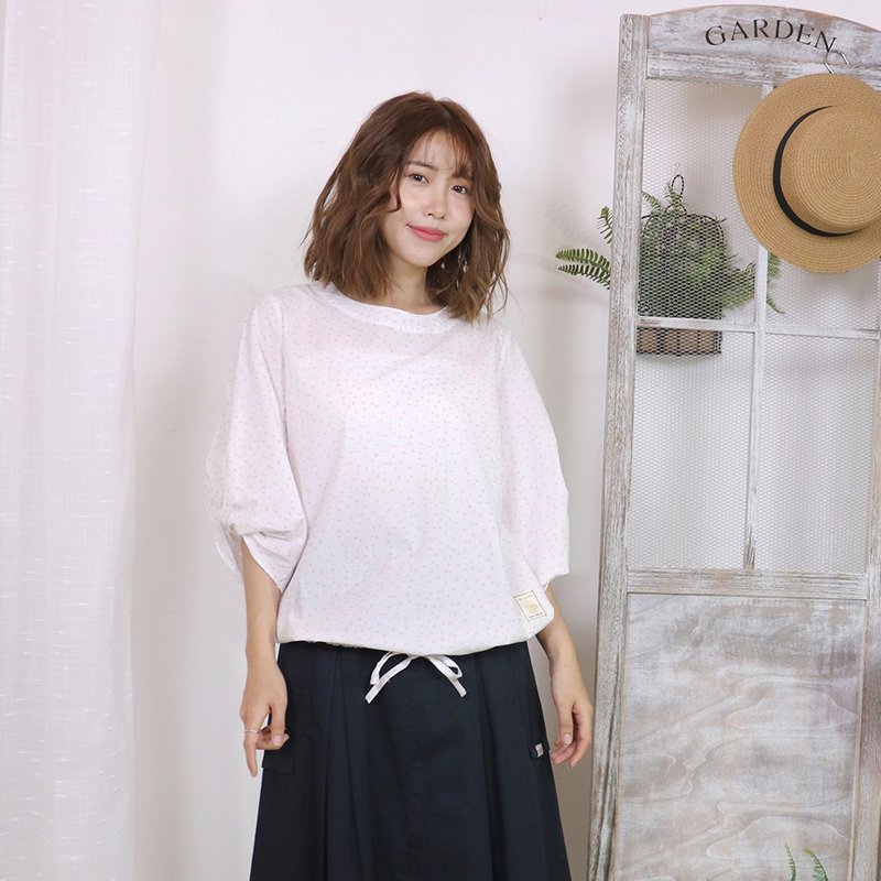 ハナモクバ七分袖ドットトップス - トップス - コットン・麻 