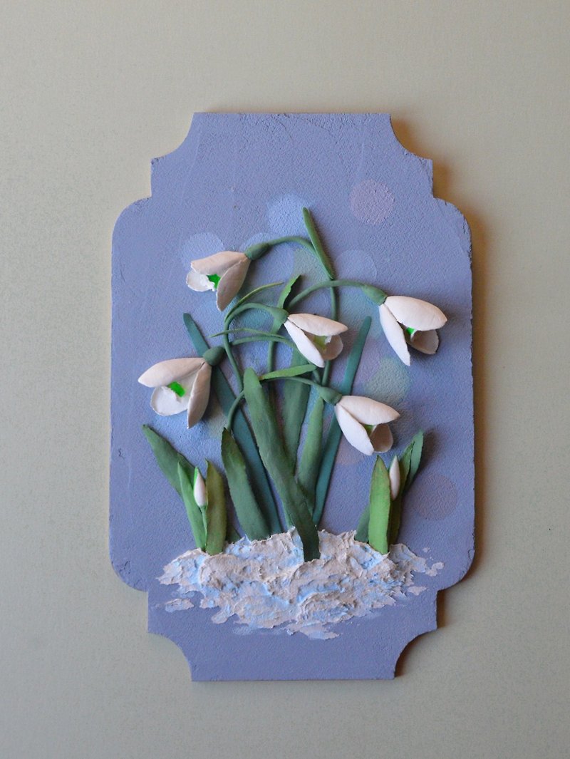 Snowdrops decorative panel, sculpture painting, wall décor - Wall Décor - Other Materials White