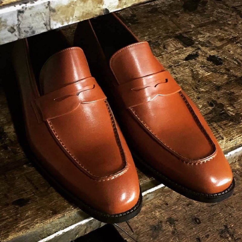 REGENT Elegant Gentleman Loafer - Brown/ Penny Loafer -Tan - Men's Leather Shoes - Genuine Leather Orange