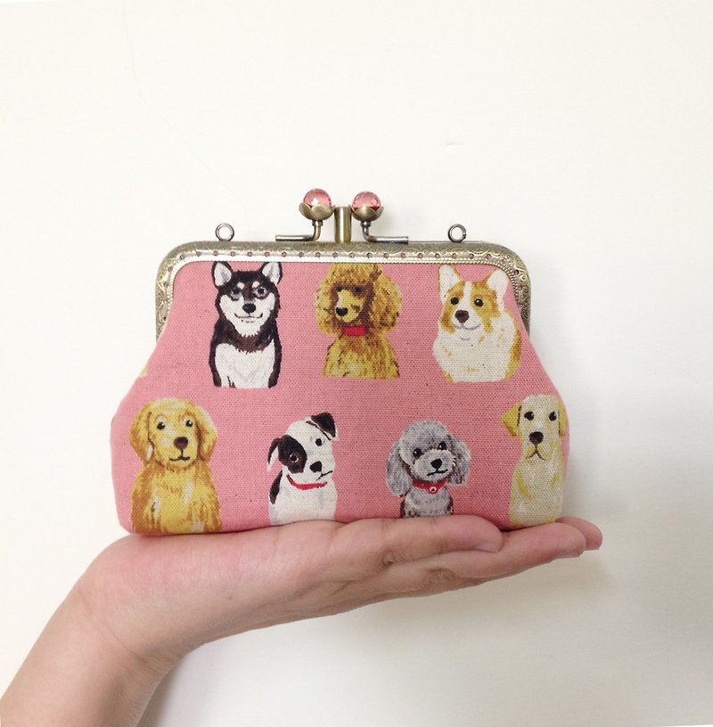 小犬 雙層口金-卡片包/零錢包 - 零錢包/小錢包 - 棉．麻 粉紅色