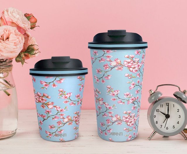 Stainless Steel Cherry Blossom Thermal Mug with Lid Double Wall