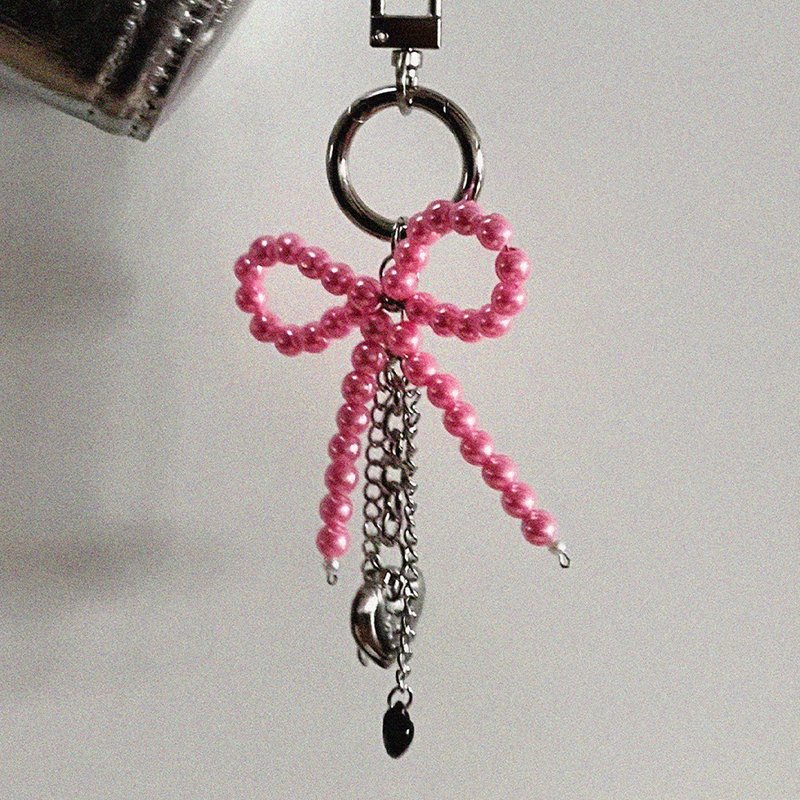 Ribbon layered keyring_pink - 鑰匙圈/鑰匙包 - 其他材質 粉紅色