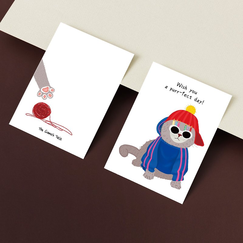 【ユニバーサルカード】パーティーヒッピー子猫バースデーカードサンキューカード猫面白い/手描き/かわいい - カード・はがき - 紙 多色
